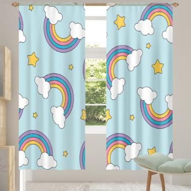 Imagem de 2 conjuntos de painéis com estampa de arco-íris lindas cortinas transparentes arejadas com filtro leve painéis de cortina de porta para janela para sala de estar, quarto, jantar, 192 cm de comprimento