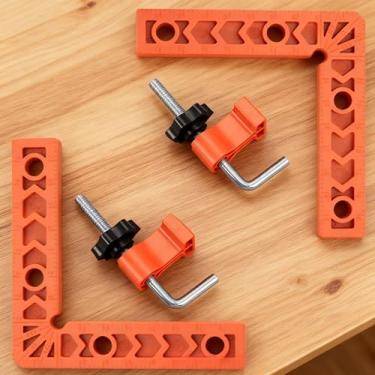 Imagem de Pacote com 2 grampos de 90 graus, quadrados de posicionamento, braçadeira de ângulo reto de 7,6 cm com 2 quadrados de fixação, ferramenta de grampos de canto para quadros, armários, caixas (laranja)