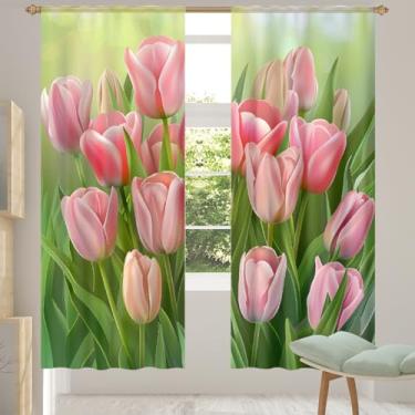 Imagem de 2 conjuntos de painéis tulipas flores retrô cortinas transparentes arejadas com filtro leve painéis de cortina leve cortina de porta janela para sala de estar, quarto, jantar, 84 polegadas de