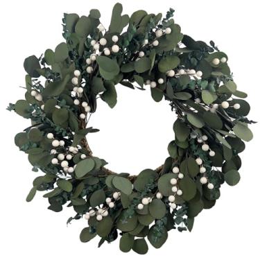 Imagem de YIYSONRK Guirlanda de eucalipto preservada de 66 cm para porta da frente, guirlandas grandes, eucalipto natural, toque real, eterno verão/primavera/outono, verde fresco, decoração ecológica para casa