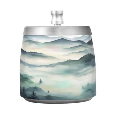 Imagem de SEHANY Cinzeiro Majestic Mountain Peak com tampa para cigarros, à prova de vento, sem fumaça, aço inoxidável, cinzeiros para uso interno e externo, grande, inodoro, para fumantes, decoração de