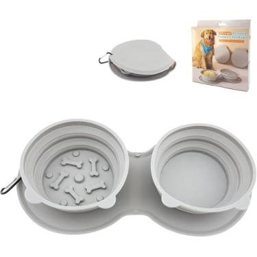 Imagem de Comedouro Duplo de Silicone Dobrável para Ração e Água Cães e Gatos 36x18x5,5 cm. Material Premium Livre de BPA