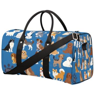 Imagem de Bolsa de ginástica impermeável dobrável de mão para fim de semana bolsa de treinamento noturna bolsas esportivas para mulheres e homens, Cute Dog Blue