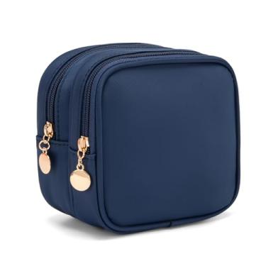 Imagem de XIAOLER Bolsa de maquiagem pequena, bolsa de cosméticos com zíper duplo, bolsa de maquiagem de viagem, linda bolsa de maquiagem para bolsa, mini bolsa de higiene pessoal, Safira, Todo mundo