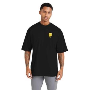 Imagem de Camiseta Oversized Streetwear de Algodão Masculina Ideal para Academia e Esportes Gola Redonda Preta-Masculino