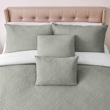 Imagem de Clara Clark Colchas King Size – Conjunto de colcha para todas as estações, conjunto de cama leve de trama Pinsonic – Conjunto de colcha King de 7 peças com fronhas, London Fog – King Diamond