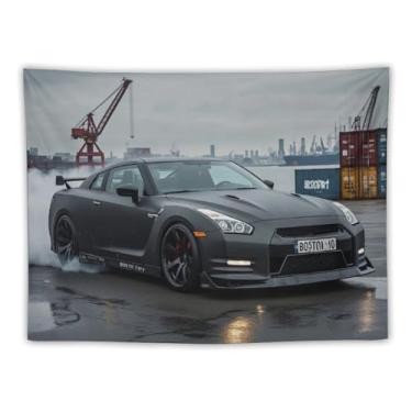 Imagem de HouLaiZhe Tapeçaria de carro à deriva R35 Jdm esportes pendurar na parede quarto decoração de casa tapeçarias estética piquenique decoração de parede arte de parede para dormitório sala de estar 76.2