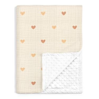 Imagem de Cobertores de bebê de coração para meninas, cobertores macios para berçário com musselina e lã pontilhada nas costas 76 x 101 cm, colcha de cama para recém-nascidos, bebês e crianças pequenas