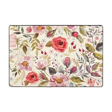 Imagem de ZERAOKE Tapetes florais modernos para sala de estar de 1,2 x 1,5 m, tapete macio e moderno, tapetes felpudos antiderrapantes para decoração de casa, tapete lavável para quarto, jantar, dormitório,