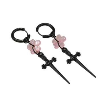 Imagem de Brincos Pequenos De Argola Com Pingente De Espada Gótica Flor De Cerej