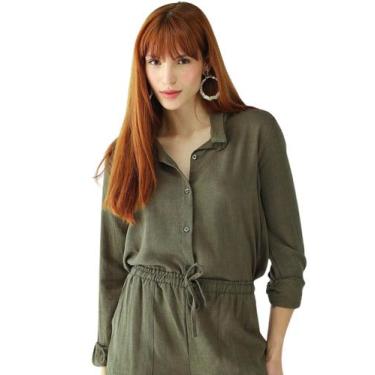 Imagem de Camisa Feminina De Linho - Levosch, Verde militar, G