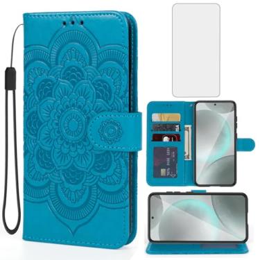Imagem de Bohefo Capa para Galaxy S25 Plus, capa carteira para Samsung S25+ 5G com protetor de tela de vidro temperado, capa flip de couro mandala com suporte para cartão de crédito para Samsung Galaxy S25+