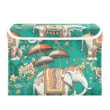 Imagem de WELLDAY Caixa de armazenamento de elefantes ornamentais com tampas, bancos maiores dobráveis de armazenamento de tecido com alças para sala de estar, sala de jogos, quarto, berçário 40 x 32 x 30 cm