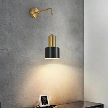 Imagem de Luminária de parede para interiores, estilo loft, decoração antiga, ideal para quarto, cabeceira ou sala de estar, com cúpula de metal preto. Perfeita para varanda, escada e corredor.