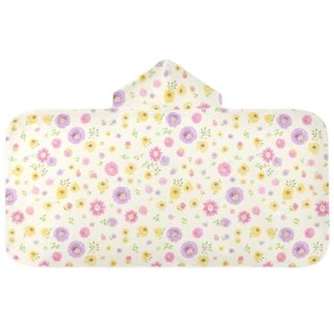 Imagem de Burbuja Toalha de banho com capuz de laço rosa para crianças, toalha de praia de pelúcia macia absorvente para chá de meninas e meninos 3-10 anos, 61 x 127 cm