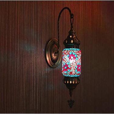 Imagem de Arandela de parede turca com mosaico e pescoço de ganso, estilo lanterna boêmia, luminária de cabeceira marroquina feita em vidro artesanal para sala de estar, quarto, corredor, varanda, caf