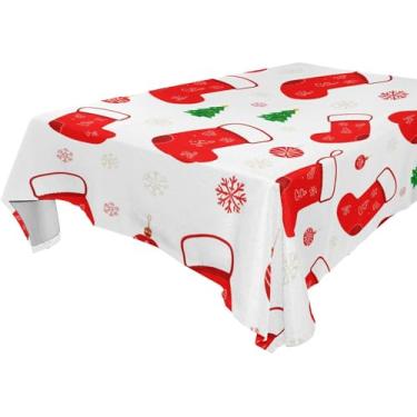 Imagem de Burbuja Toalha de mesa de meias de Natal, toalha de mesa quadrada antirrugas grossa para decoração de jantar, cozinha, festa, 152 x 152 cm