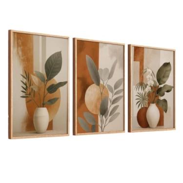 Imagem de Quadros Decorativos Folhagem Vaso Moldura 50X70 cm Grande Sala Escritório(Moldura Madeira)