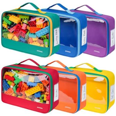 Imagem de 6 Pack Toy Storage Bags, Classic Travel Organizer Case with Zipper Fits for Lego Bricks, Board Game, Puzzles, Toy Cars, Building Blocks and Kids Books