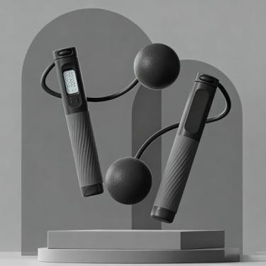 Imagem de Corda de pular, corda de salto sem fio para contador de peso com bola pesada, adequada para fitness e exercícios, preta