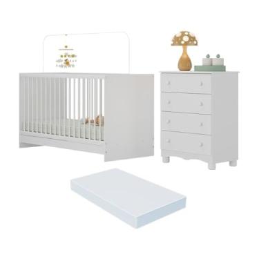 Imagem de Berço 3 em 1 com Colchão Incluso e Cômoda 4 Gavetas Luna Multimóveis Mp4778 Branco