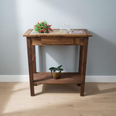 Imagem de Aparador Rústico em Madeira Pinus Estilo Retrô Imbuia com 2 Gavetas e Prateleira 73x28x85cm Suporta até 25kg (Cerâmica)