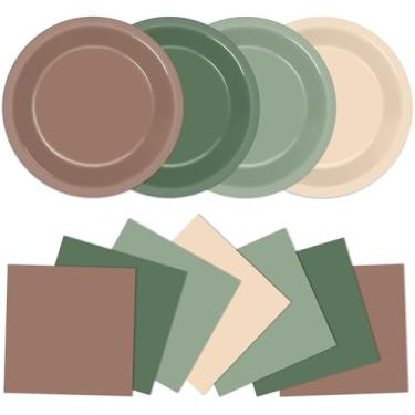 Imagem de 48 peças de decorações de chá de bebê da floresta 18 cm marrom verde pratos de papel descartáveis e guardanapos neutros festa sobremesa bolo jantar utensílios de mesa casamento casa de fazenda revelar