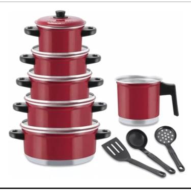 Imagem de Jogo Kit Panela Caçarola +caneco(leiteira) 9 Pçs Cor (Vermelho)