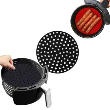 Imagem de Tapete Protetor de Silicone Redondo para Fritadeira Elétrica, Antiaderente, Vermelho com Furos, Acessório de Cozinha air fryer (Preto)