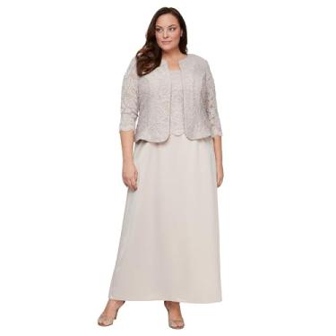 Imagem de Alex Evenings Vestido feminino de duas peças para mãe da noiva com jaqueta de renda, Castanho-Acinzentado, 56