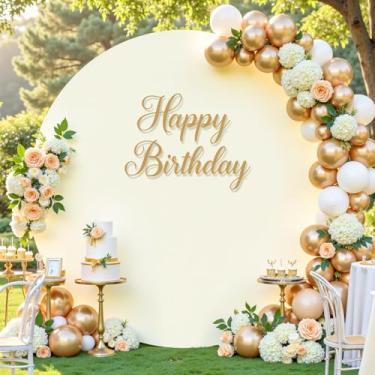 Imagem de Capa de fundo redonda marfim de 2,5 m de poliéster para decoração de fotografia de festa de aniversário e arco de casamento