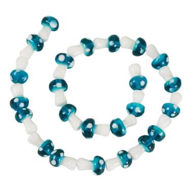 Imagem de KISSITTY Lampwork Contas de Cogumelo Turquesa Escura Cristal Bonito Mini Cogumelos Ornamento Perfurado Solto Espaçador Contas para Colares DIY Pulseiras Brincos Fabricação de Joias Artesanato