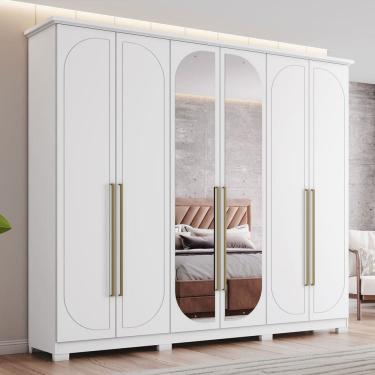 Imagem de Guarda-Roupa Casal Americano Prime 6 Portas 6 Gavetas com Espelho Branco - Henn