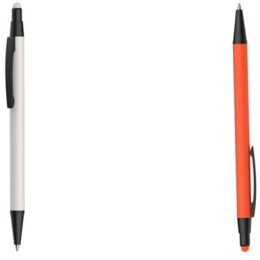 Imagem de Caneta Moderna Para estudos Esferográfica em Metal Emborrachada com Ponta Touch, Bambu com Detalhes em Cinza Fosco, Escrita Azul, 0.7mm, Ambidestra (Branco e Laranja)