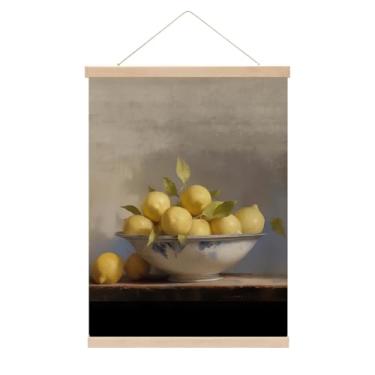 Imagem de Cabide de pôster de arte de parede de limões vintage, estampa de arte de vida morta vintage banner pendurado, pôsteres de frutas antigas bandeira para casa cozinha rústica fazenda quarto sala de estar