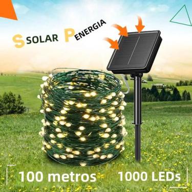 Imagem de 1000 Luzes De Cordão Solar LED 100m Luzes De Fada Para Jardim Ao Ar Li