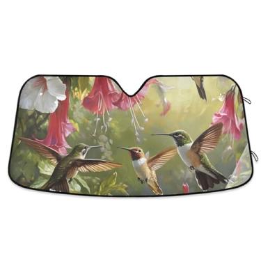 Imagem de Guarda-sol personalizado beija-flores rosa jardim carro para para-brisa bonito dobrável caminhão carro persianas para protetor de janelas dianteiras M, 139.7 cm x 70.1 cm