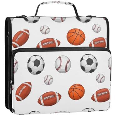 Imagem de Organizador básico de fichário com zíper, 3 fichários de 3,8 cm, anel D, bolas de desenho animado, estojo portfólio com alça, bolsa para fichário do ensino médio com alça, 34,5 x 31,5 x 9 cm