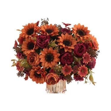 Imagem de Buquê De Flores Artificiais De Girassóis E Peônias Em Seda Para Decora