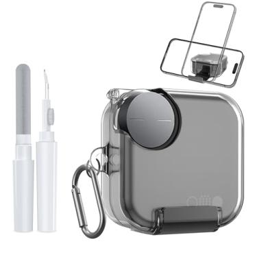 Imagem de Capa para CMF Buds Pro 2 / CMF Buds 2 Plus (2025) com suporte de telefone, capa protetora transparente de TPU macio com kit de limpeza e conjunto de acessórios mosquetão (transparente)