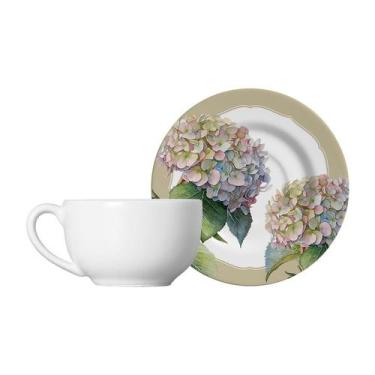 Imagem de Conjunto com 6 Xícaras de Chá com Pires Hortênsia Acetinada 250ml - Al