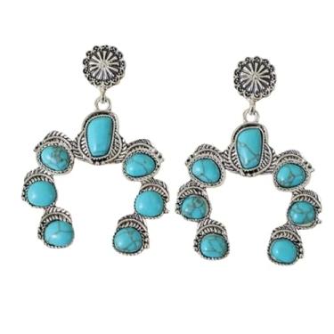 Imagem de Brincos de gota oval turquesa boêmia, com contas, flor ocidental, gota, vintage, joia étnica feminina, Turquesa, Sem pedra preciosa