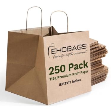 Imagem de EKOBAGS Sienna | 30 x 20 x 33 cm | Embalagem com 250 sacos de presente de papel Kraft com alças | Sacos de papel marrom 115 GSM para pequenas empresas, compras e lembrancinhas de festa | Reciclável |