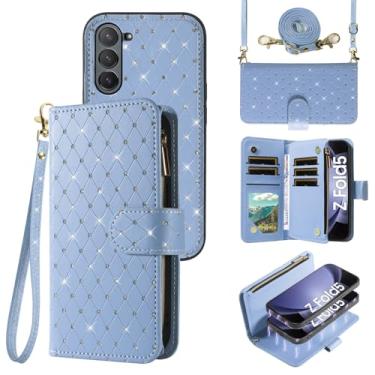 Imagem de Compatível com Samsung Galaxy Z Fold 5 5G 2023 capa carteira com zíper celular alça transversal alça brilhante flip porta-cartão slot capa de telefone para ZFold5 Z5 G Fold5 ZFold 5Z mulheres meninas