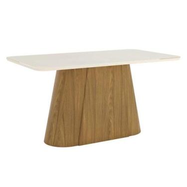 Imagem de Mesa De Jantar Olivia 160 Cm Canto Arredondado Com Vidro Nature Off Wh
