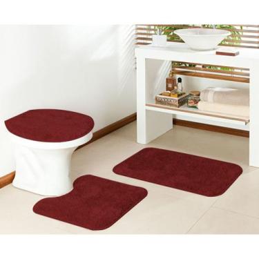 Imagem de Tapete jogo de banheiro antiderrapante 3 peças oasis classic, rubi