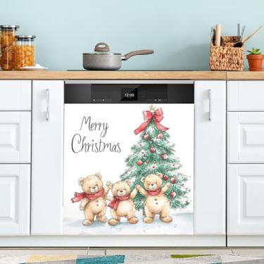 Imagem de xigua Linda capa magnética para lava-louças, árvore de Natal, adesivos magnéticos decorativos antiarranhões para painel de geladeira e lava-louças, decoração personalizada de cozinha doméstica 58 x 66