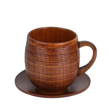 Imagem de MultiBey Conjunto de caneca e porta-copos de madeira, copo de madeira de jujuba azeda com alça e pires, xícara de chá de madeira para beber, chá quente