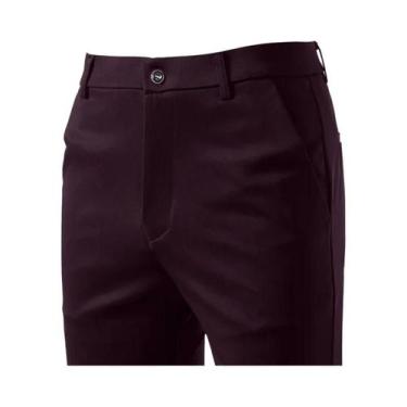 Imagem de Calças Casuais Slim Fit Em Caqui Para Homens Com Cintura Elástica Moda