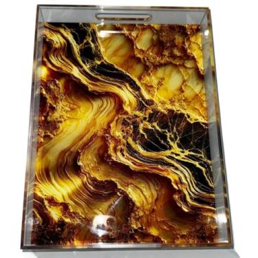 Imagem de Bandeja Decorativa em Acrílico de Impressão UV Imitação de Pedra(Cor dourada - império persa,G 40x30x5cm)